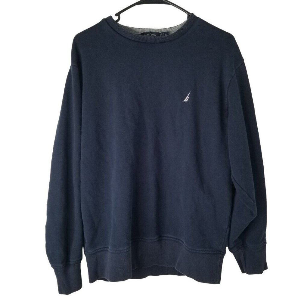Nautica Navy Blue Long Sleeve Logo Pullover Sweatshirt Size Medium
